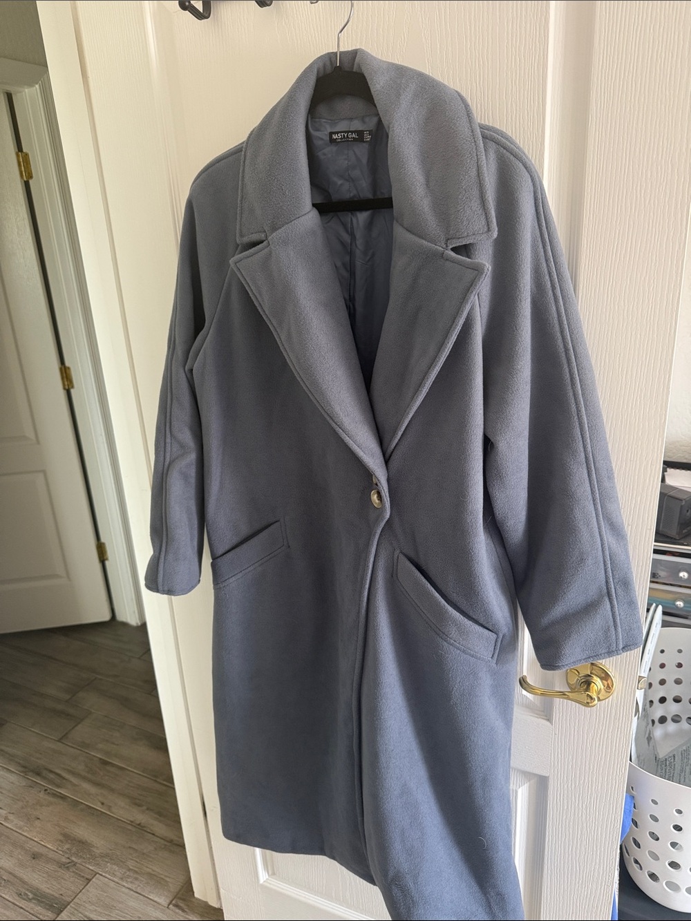 Nasty Gal Light Blue Double-Button Wool-Blend Trench Coat